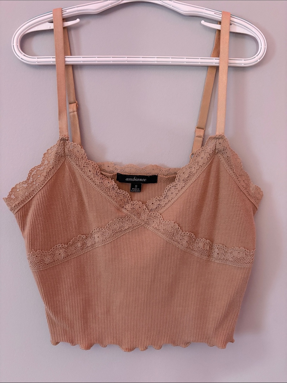 Lace-Trim Ribbed Cami in Nude Blush